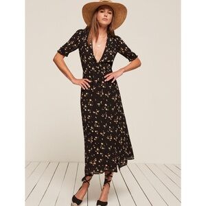 Reformation Deep V-neck Joanie floral midi dress in limoncello NWT